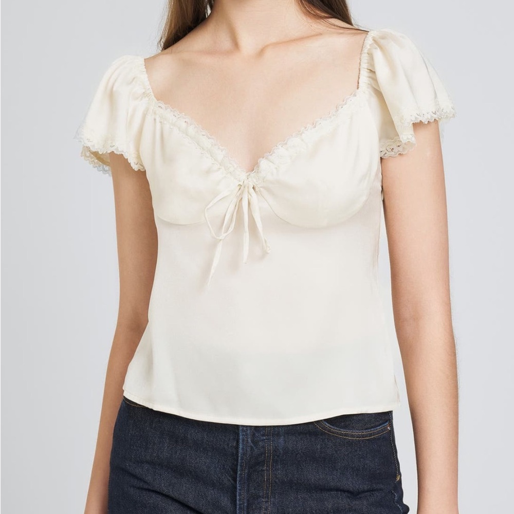 WAYF Melissa lace trim satin Elegant Cream Lace Trim Top